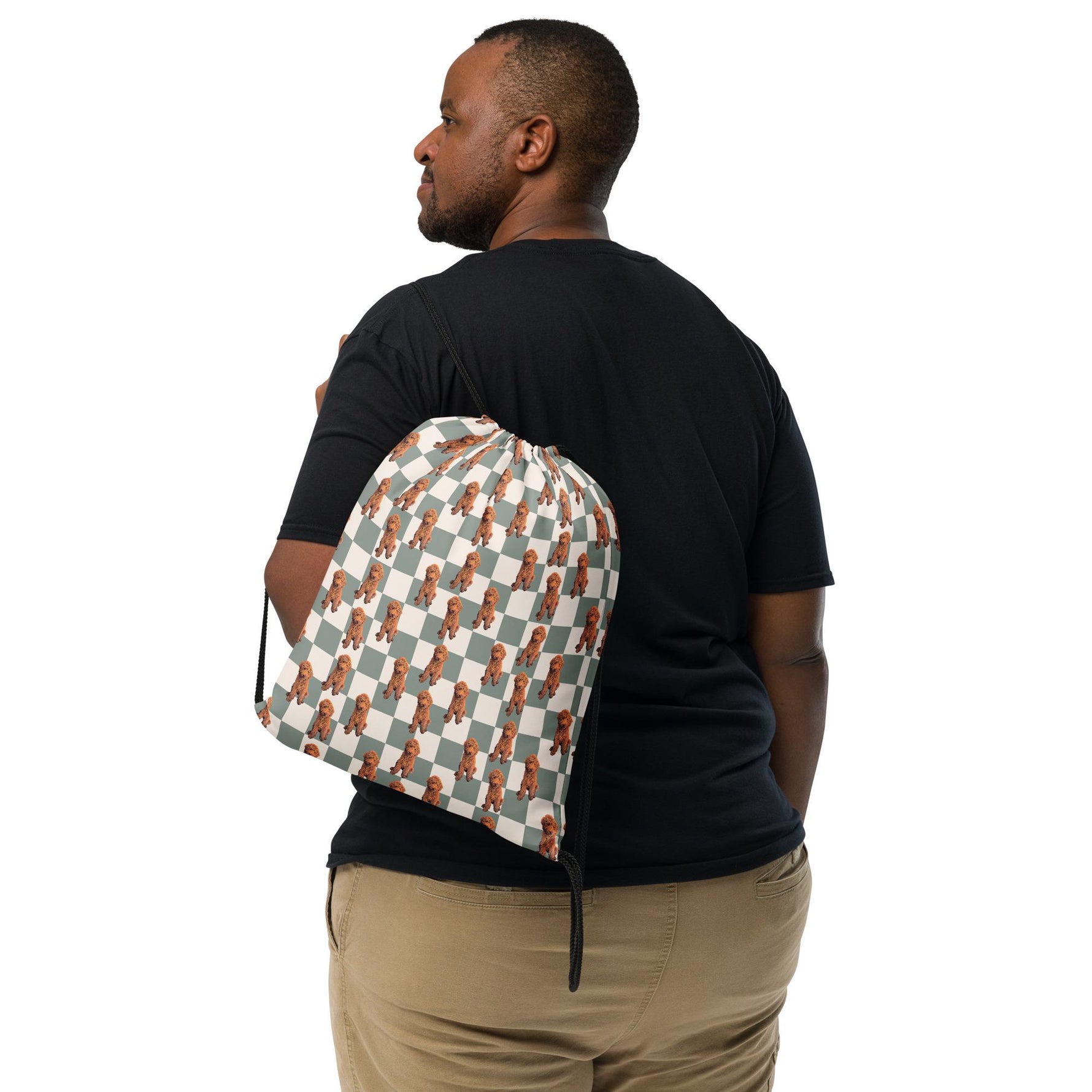 Retro Checkered Golden Doodle Drawstring Bag ywd4kc-br.myshopify.com