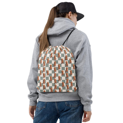 Retro Checkered Golden Doodle Drawstring Bag ywd4kc-br.myshopify.com