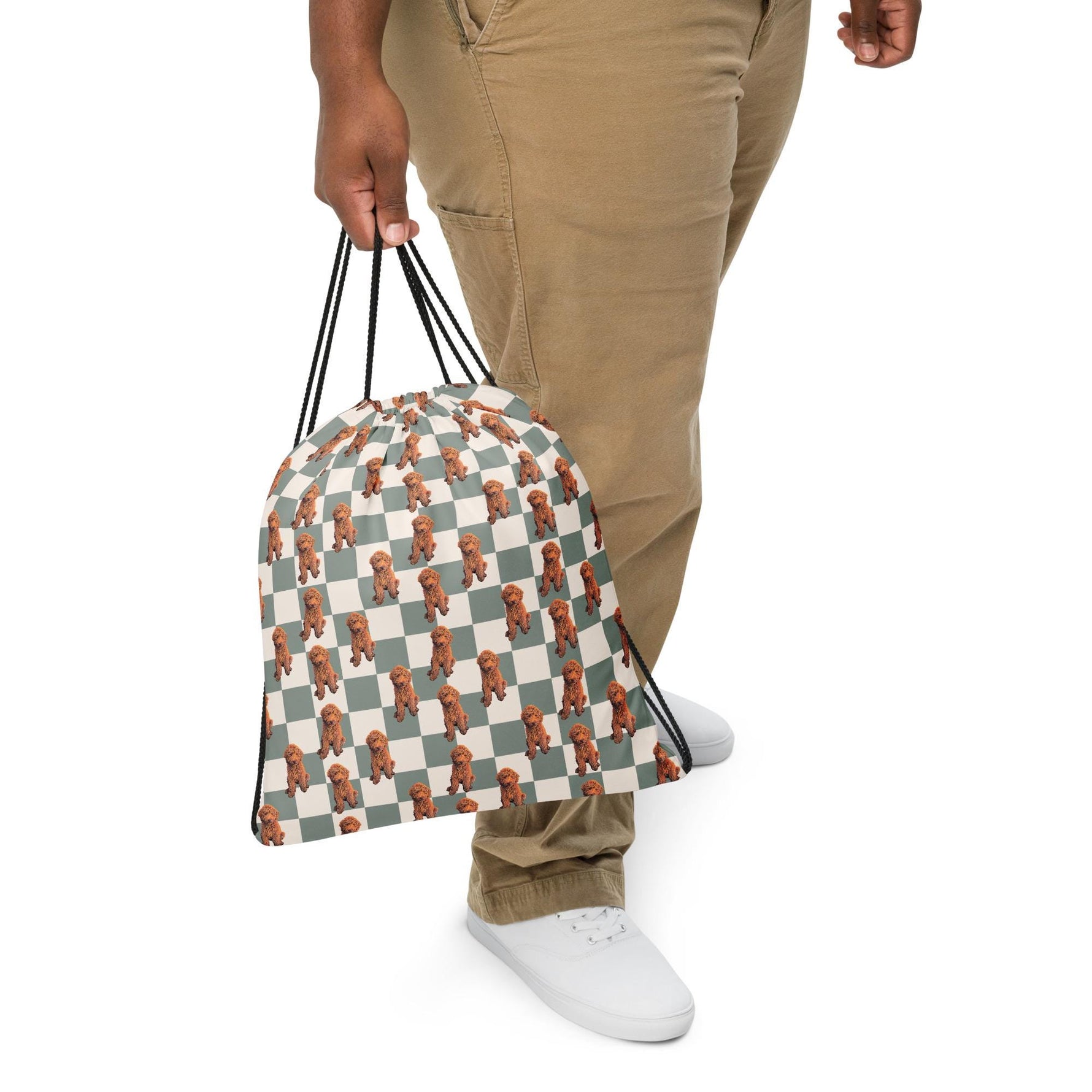 Retro Checkered Golden Doodle Drawstring Bag ywd4kc-br.myshopify.com