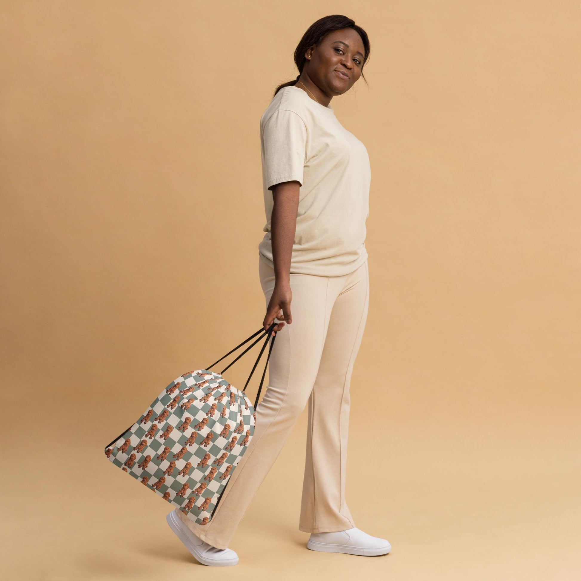 Retro Checkered Golden Doodle Drawstring Bag ywd4kc-br.myshopify.com