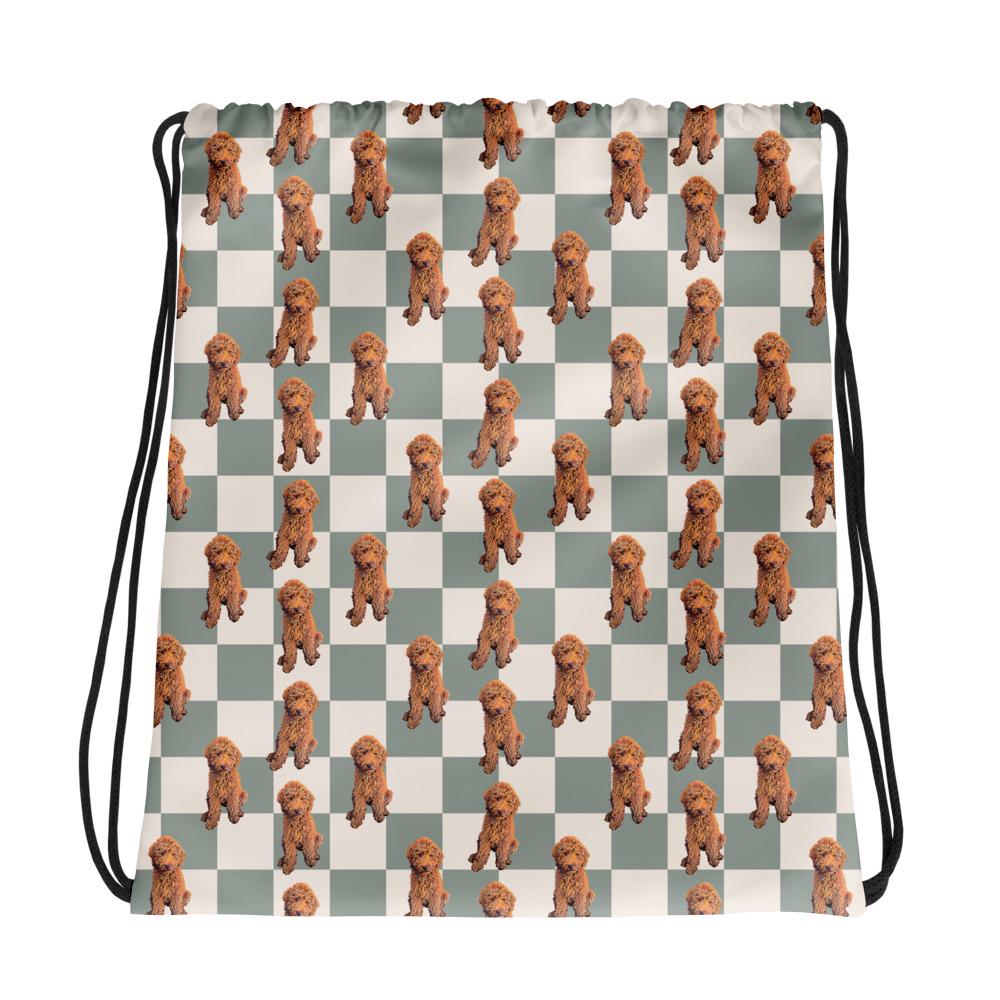 Retro Checkered Golden Doodle Drawstring Bag ywd4kc-br.myshopify.com