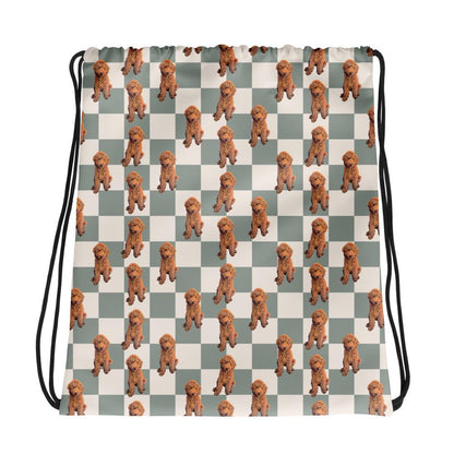 Retro Checkered Golden Doodle Drawstring Bag ywd4kc-br.myshopify.com