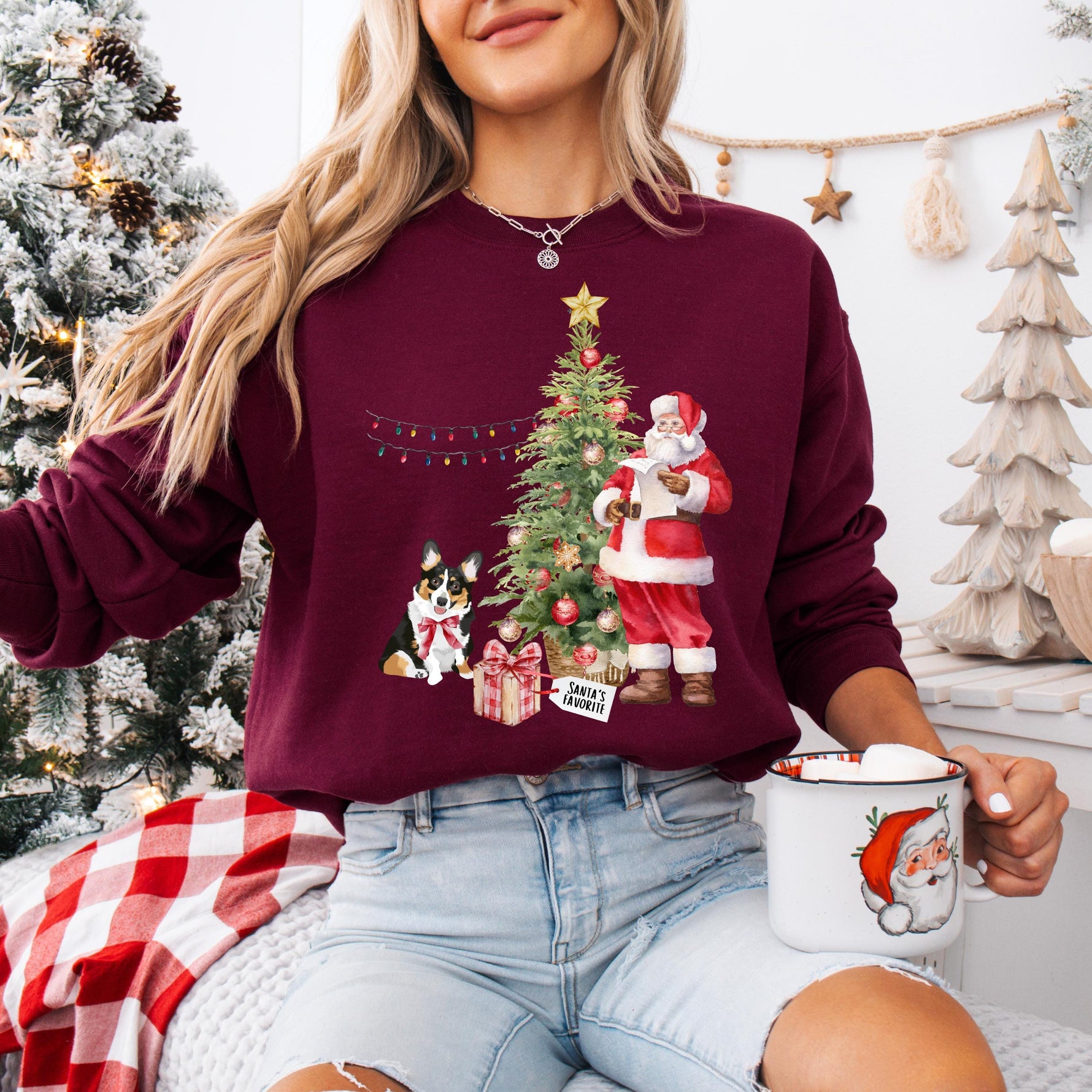Santa Favorite Corgi Sweatshirt, Christmas corgi gift, winter welsh pembroke corgi shirt, wife anniversary gift, thanksgiving sweater ywd4kc-br.myshopify.com