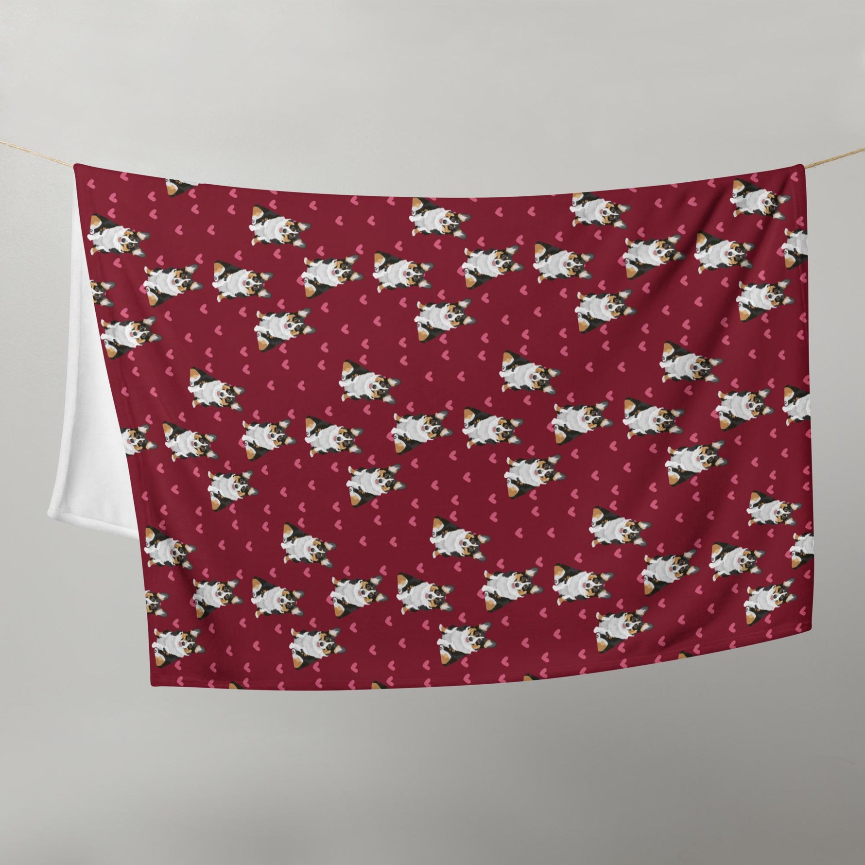 Tricolor Corgi Blanket With Hearts | Baby Corgi Puppy Throw ywd4kc-br.myshopify.com