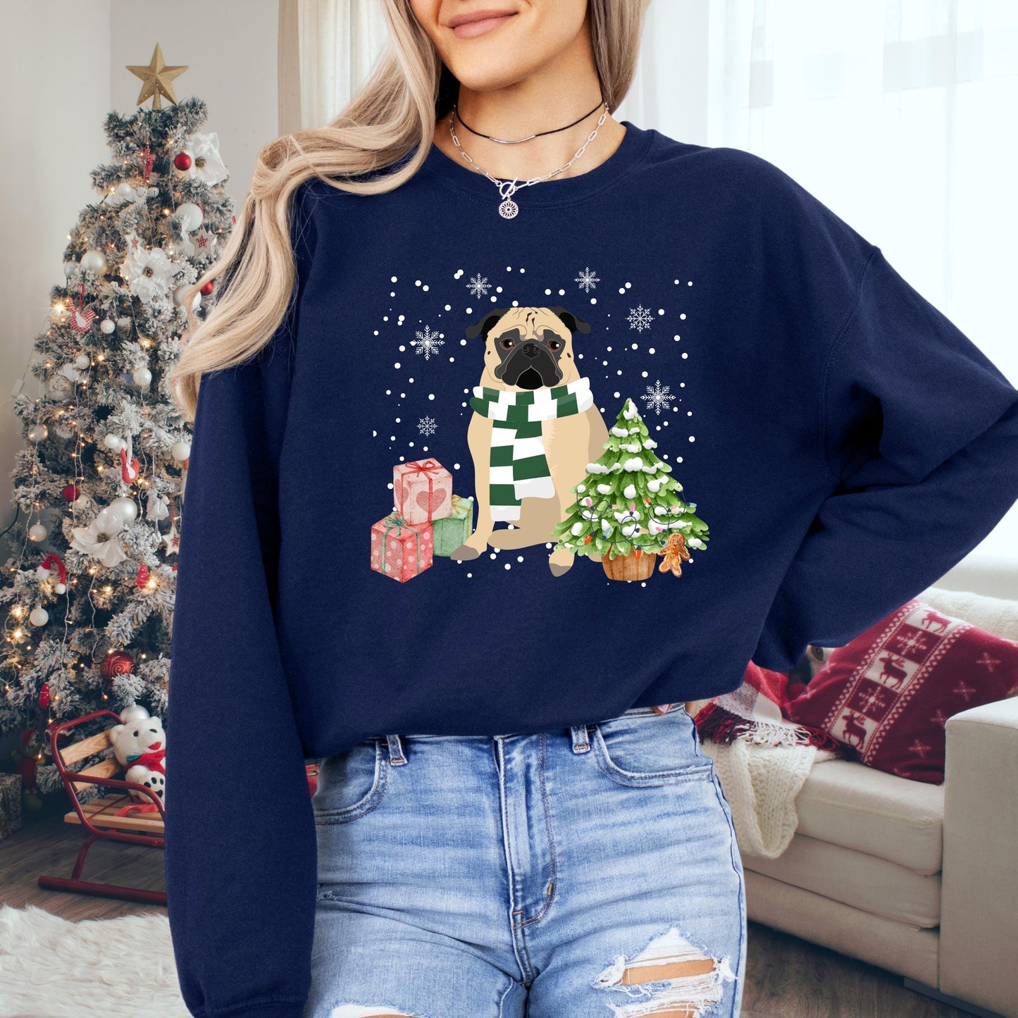 Winter Christmas Pug Sweatshirt, black pug sweatshirt, pug gift, pug mom, pug owner shirt, Christmas dog sweater, pug ugly xmas sweater ywd4kc-br.myshopify.com
