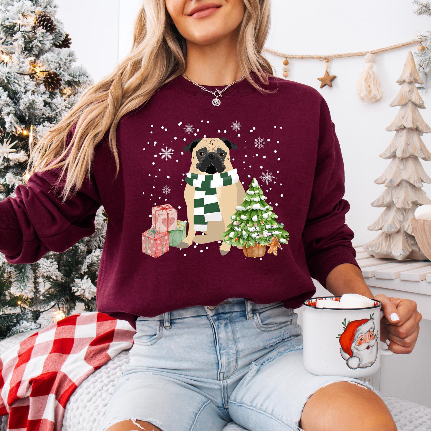 Winter Christmas Pug Sweatshirt, black pug sweatshirt, pug gift, pug mom, pug owner shirt, Christmas dog sweater, pug ugly xmas sweater ywd4kc-br.myshopify.com