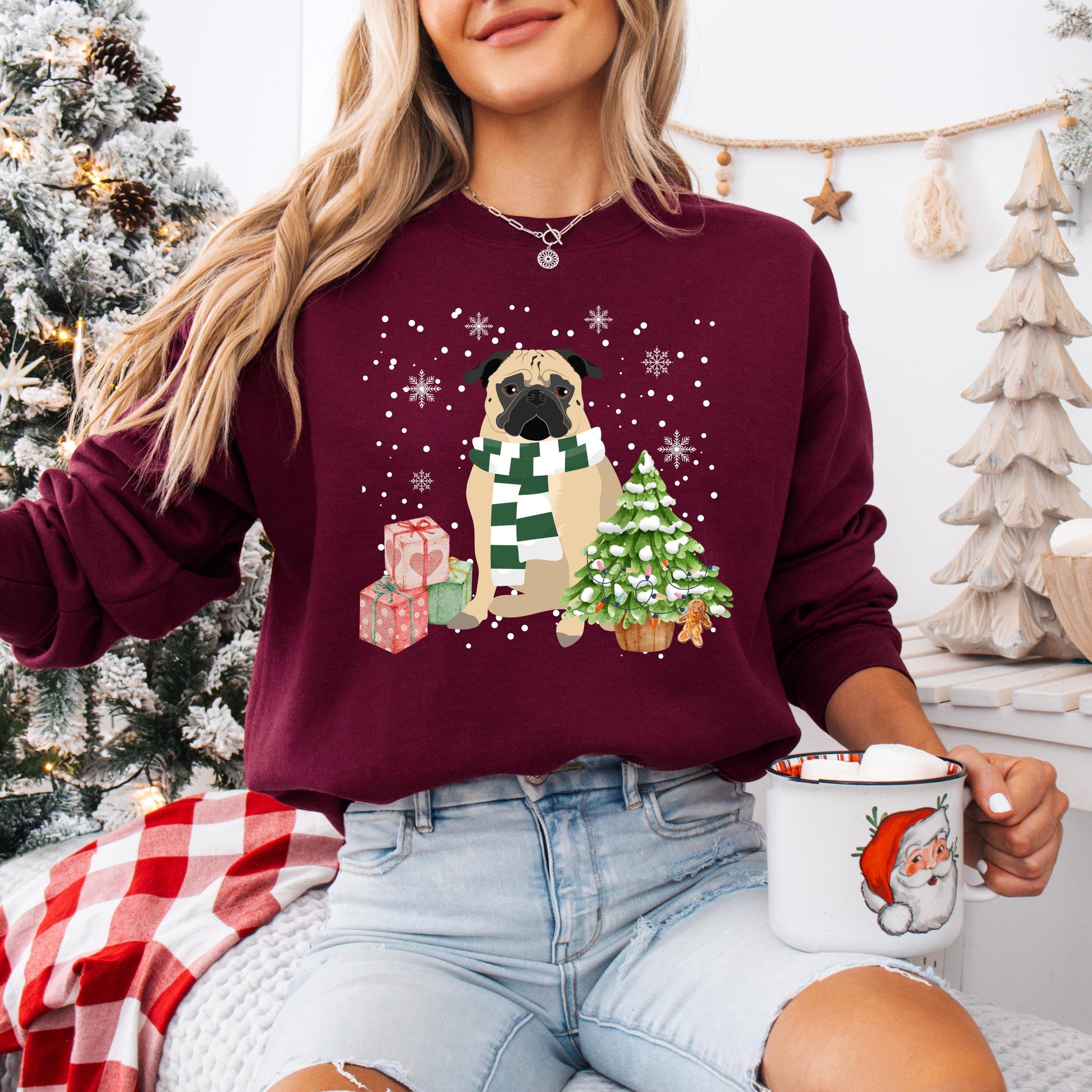 Winter Christmas Pug Sweatshirt, black pug sweatshirt, pug gift, pug mom, pug owner shirt, Christmas dog sweater, pug ugly xmas sweater ywd4kc-br.myshopify.com