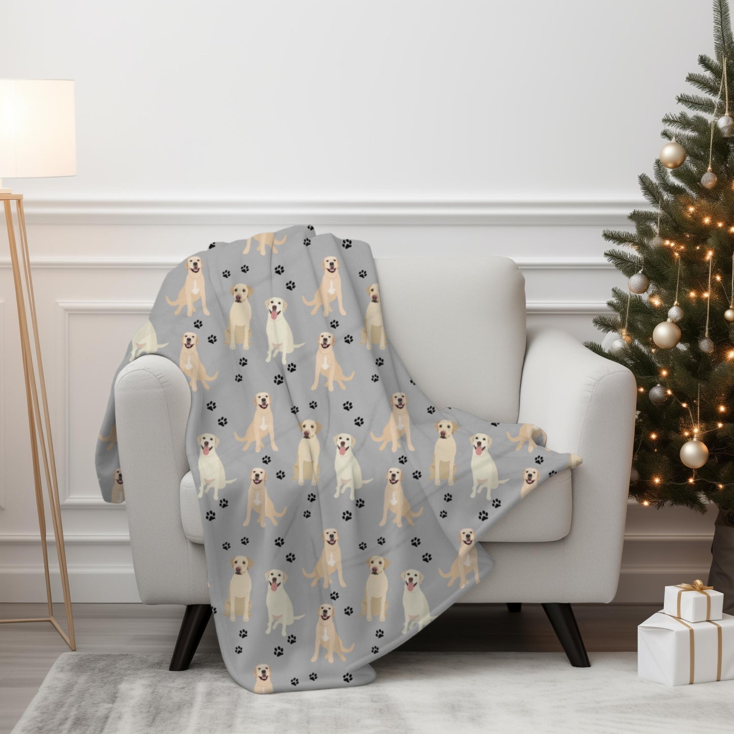 Yellow Labrador Retriever blanket with paws ywd4kc-br.myshopify.com