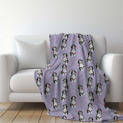 Heart Bernedoodle Blanket, doodle Valentines day gifts, girl baby shower gift, dog mom blanket, bernedoodle gifts, lavender blanket