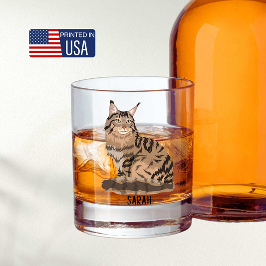Maine Coon Cat Whiskey Glass, maine coon mom club, maine coon gift, cat lover owner Christmas gift, maincoon kitten shirt, wife birthday