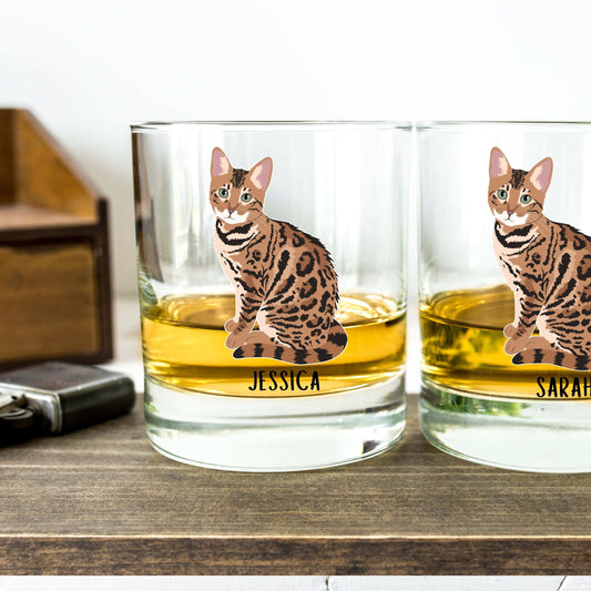 Bengal Cat Whiskey Glass, bengal gifts, cat mom gift, cat owner Christmas gift, bengal kitten, cat wife birthday gift, cat lady shirt