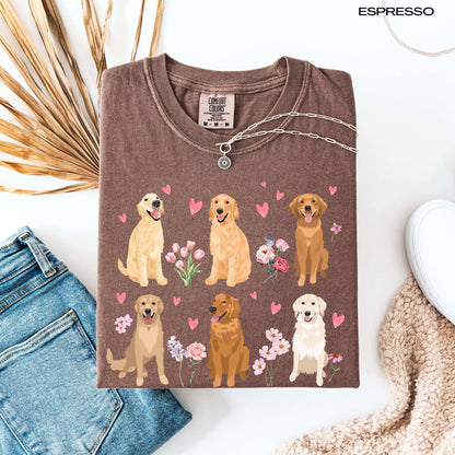 Pink Heart Golden Retriever Cottagecore Shirt