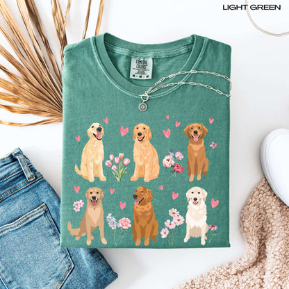 Pink Heart Golden Retriever Cottagecore Shirt, golden Retriever Valentine day, vday gift for her, golden dog gift, dog sweetheart t-shirt