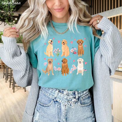 Pink Heart Golden Retriever Cottagecore Shirt, golden Retriever Valentine day, vday gift for her, golden dog gift, dog sweetheart t-shirt