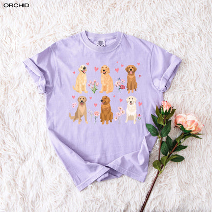 Pink Heart Golden Retriever Cottagecore Shirt, golden Retriever Valentine day, vday gift for her, golden dog gift, dog sweetheart t-shirt