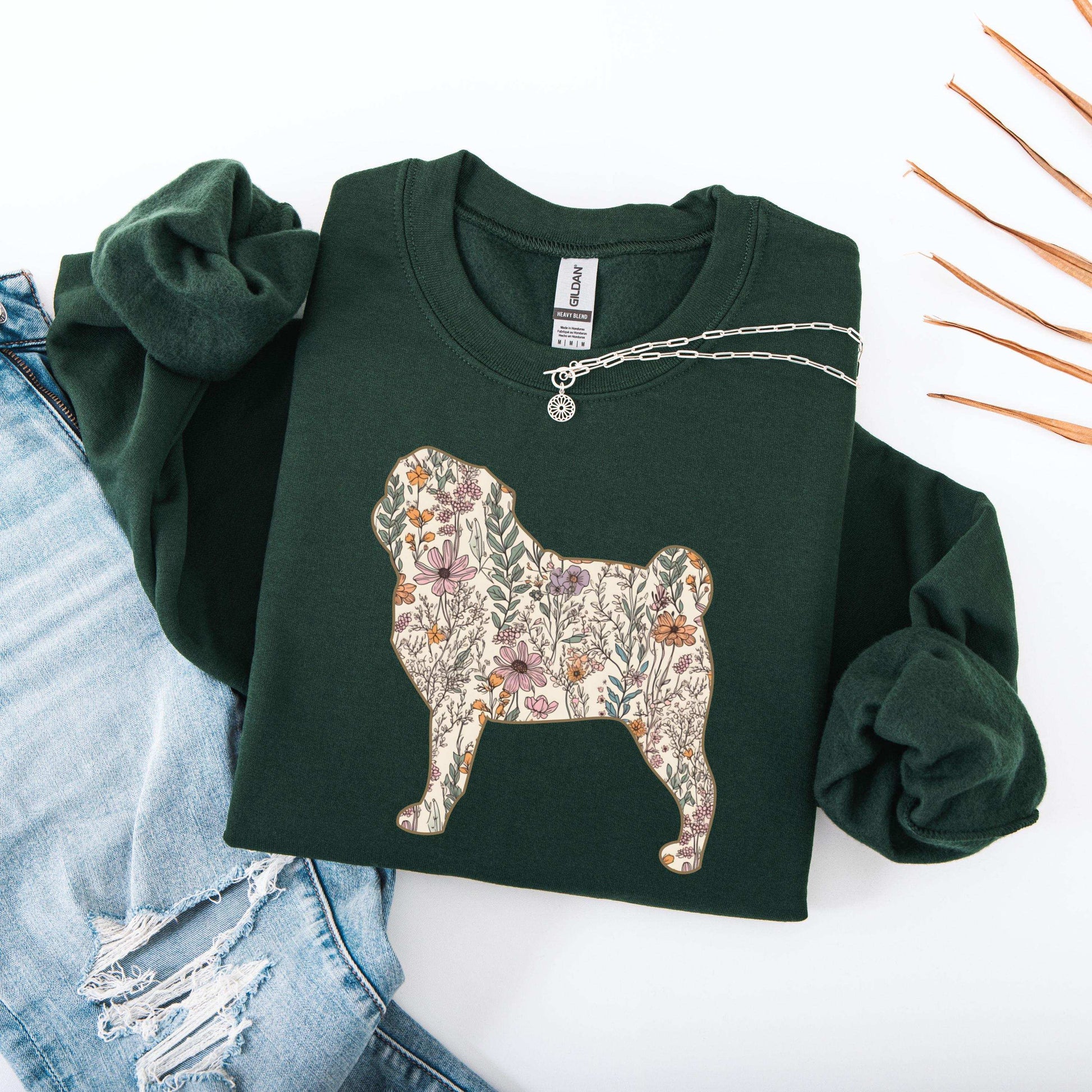 Wildflower Pug Shirt, pug gift, pug mama sweatshirt, pug puppy sweater, gift for dog owner, pug breeder gift, pug grandma gift, pug lover