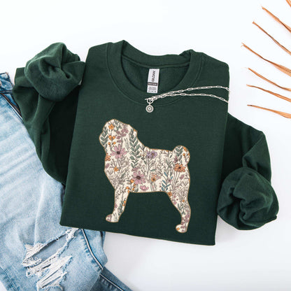 Wildflower Pug Shirt, pug gift, pug mama sweatshirt, pug puppy sweater, gift for dog owner, pug breeder gift, pug grandma gift, pug lover