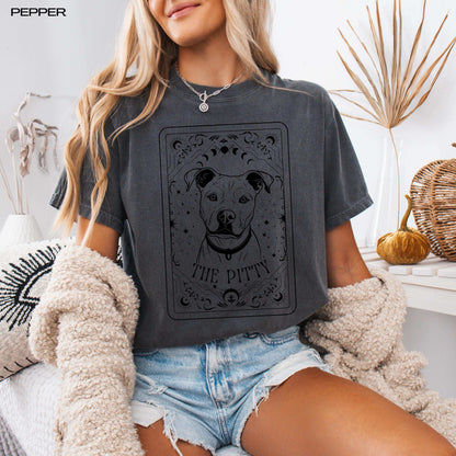 Tarot Pitbull Shirt, staffordshire terrier mama sweatshirt, pitbull gift, moon phase shirt, pet mom summer tee, sister birthday gift