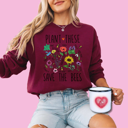Cottagecore Plant These Save The Bees Shirt, bee cutecore sweatshirt, wildflower lover gift, grandma birthday gift, college girl gift
