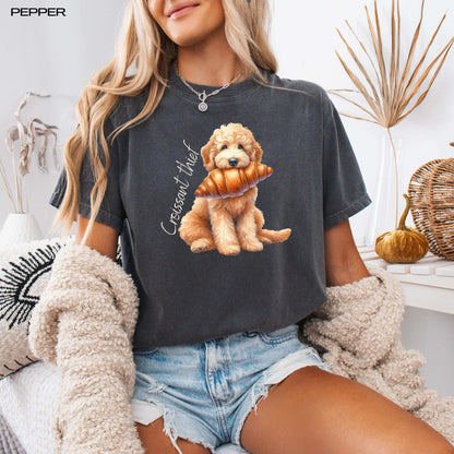 French Croissant Thief Goldendoodle Shirt, doodle gift, puppy sweatshirt, pet lover tee, dog owner gift, cutecore aesth, summer gift for her
