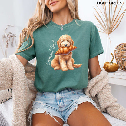 French Croissant Thief Goldendoodle Shirt, doodle gift, puppy sweatshirt, pet lover tee, dog owner gift, cutecore aesth, summer gift for her