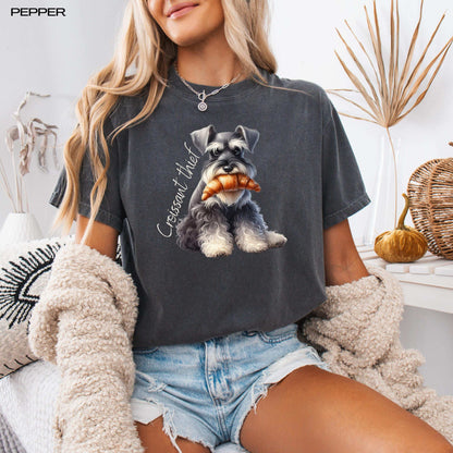 French Croissant Thief Miniature Schnauzer Shirt, schnauzer gift, puppy sweatshirt, pet lover tee, dog owner, cutecore, summer gift for her
