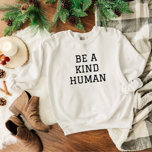 Embroidered &quot;Be a kind human&quot; sweatshirt