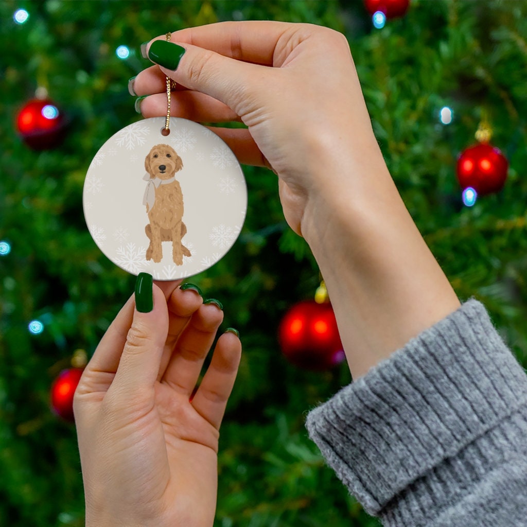 Golden doodle Christmas Ornament Ceramic, Labradoodle Gifts, Goldendoodle Christmas Tree Ornament, Doodle Christmas card, ceramic ornament