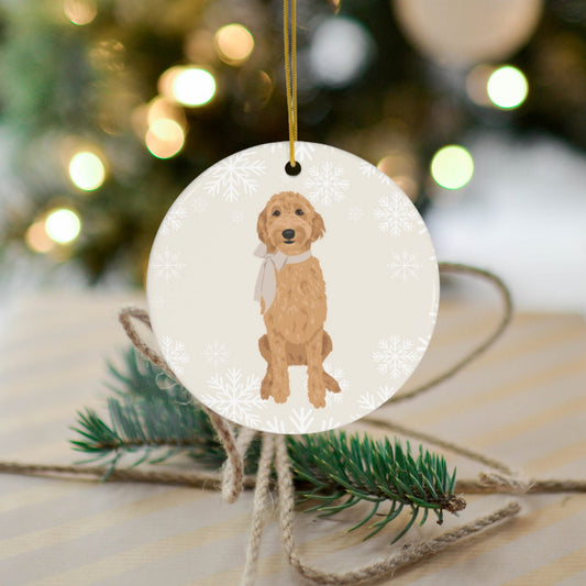 Golden doodle Christmas Ornament Ceramic, Labradoodle Gifts, Goldendoodle Christmas Tree Ornament, Doodle Christmas card, ceramic ornament