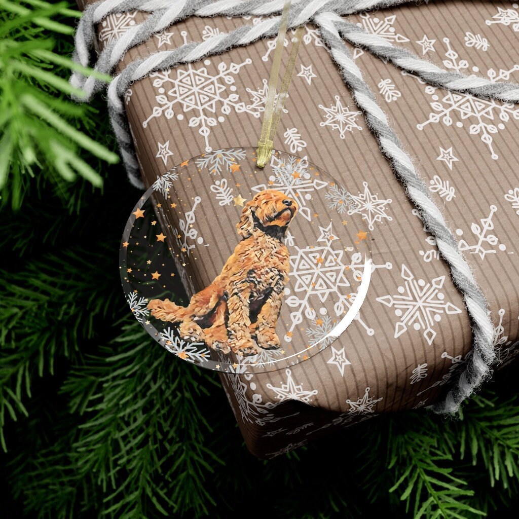 Glass mini Goldendoodle Christmas ornament, apricot doodle ornament, goldendoodle gifts, cavapoo ornament, dogs first Christmas stockin