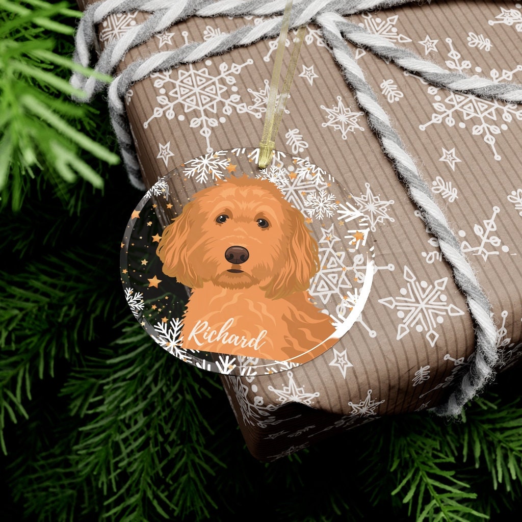 Glass apricot Goldendoodle Christmas ornament, red doodle ornament, goldendoodle gift, cockapoo ornament cavapoo, labradodle first Christmas