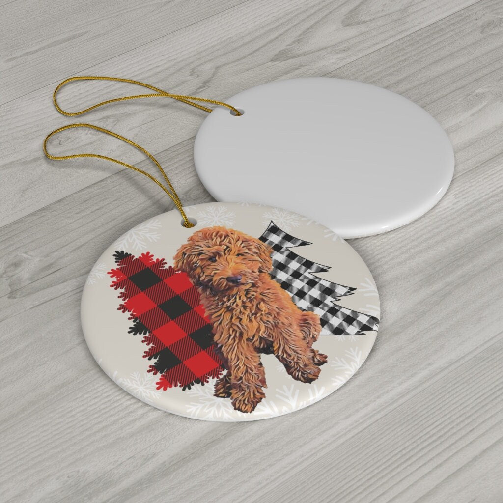 Red golden doodle Christmas ornaments, labradoodle gifts, cockapoo christmas ornament, cavapoo mom gifts, doodle Christmas card, ceramic