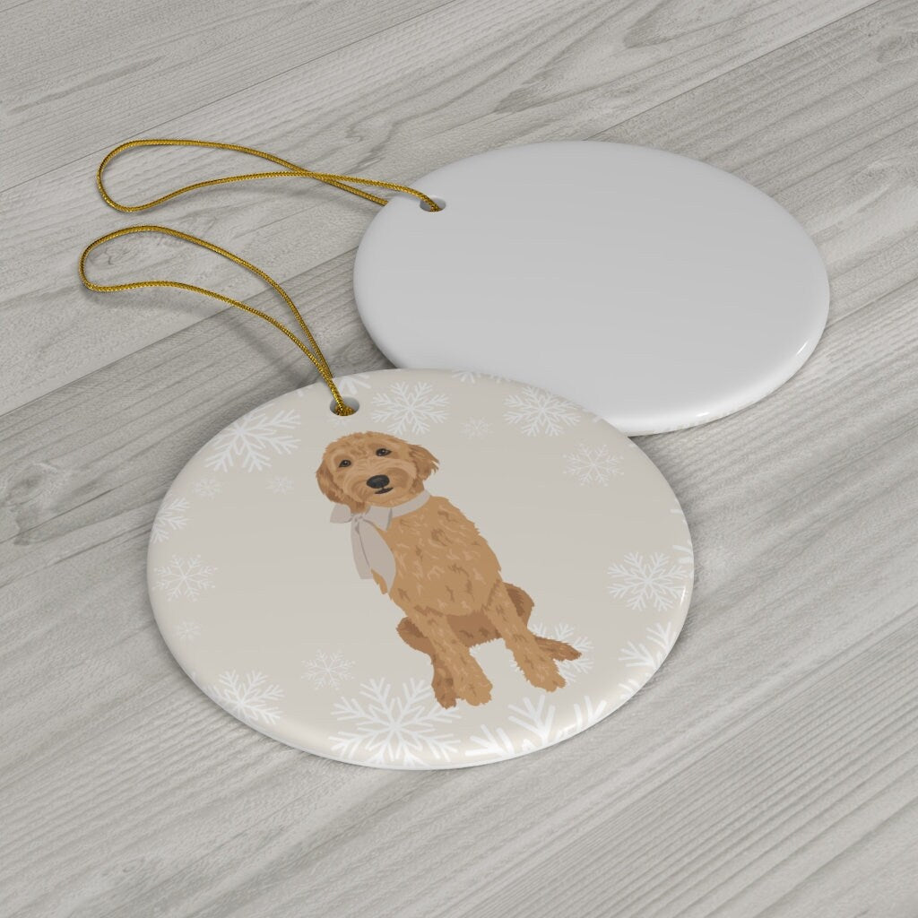 Golden doodle Christmas Ornament Ceramic, Labradoodle Gifts, Goldendoodle Christmas Tree Ornament, Doodle Christmas card, ceramic ornament