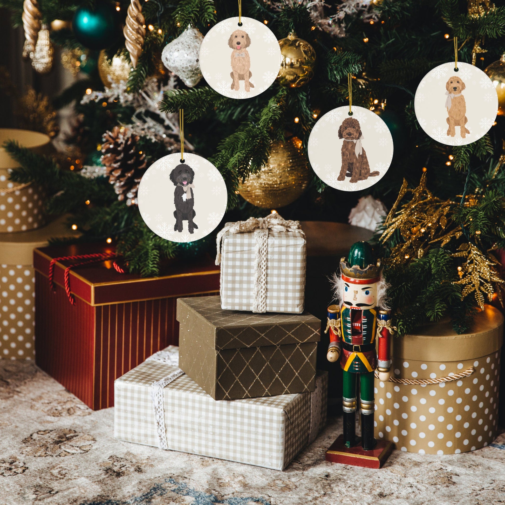 Golden doodle Christmas Ornament Ceramic, Labradoodle Gifts, Goldendoodle Christmas Tree Ornament, Doodle Christmas card, ceramic ornament