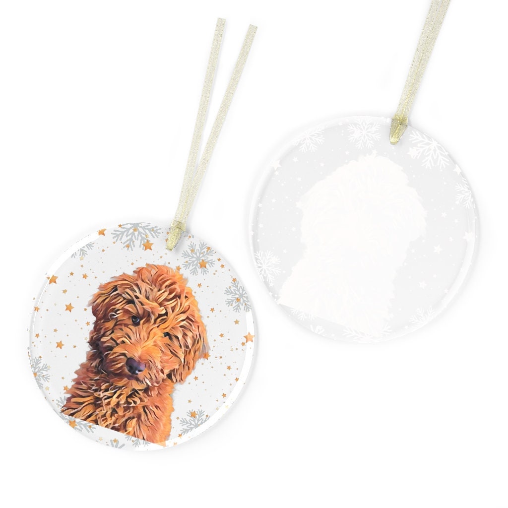 Glass red Goldendoodle Christmas ornament
