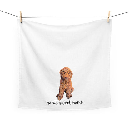 Red Goldendoodle flour sack kitchen tea towel, home sweet home, golden doodle tea towel, cockapoo, doodle hand towel, dish towel, 100% coton