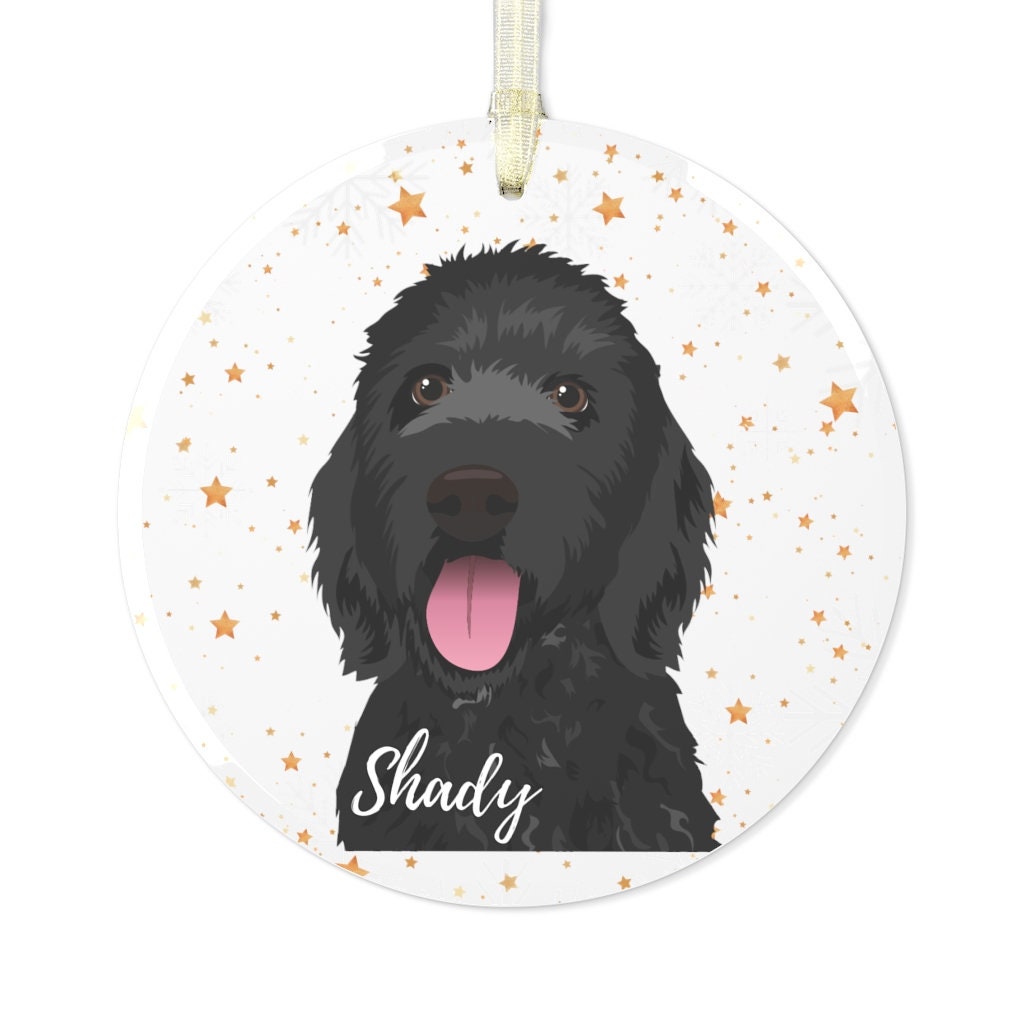 Glass black Golden doodle Christmas ornament, goldendoodle gifts, black cockapoo ornament, black cavapoo ornament, dogs first christmas gift