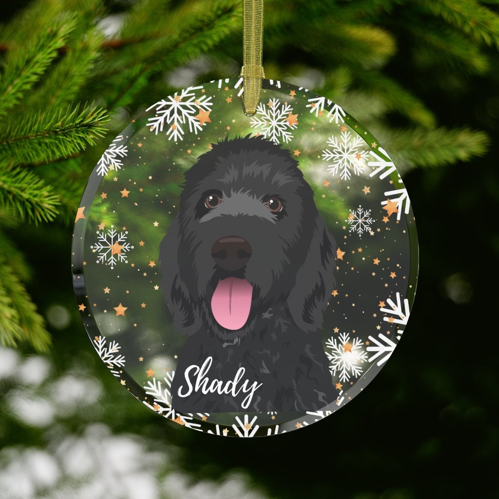 Glass black Golden doodle Christmas ornament, goldendoodle gifts, black cockapoo ornament, black cavapoo ornament, dogs first christmas gift