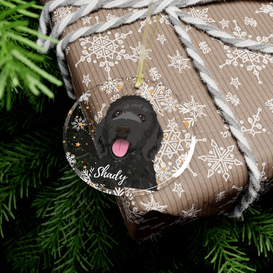Glass black Golden doodle Christmas ornament, goldendoodle gifts, black cockapoo ornament, black cavapoo ornament, dogs first christmas gift