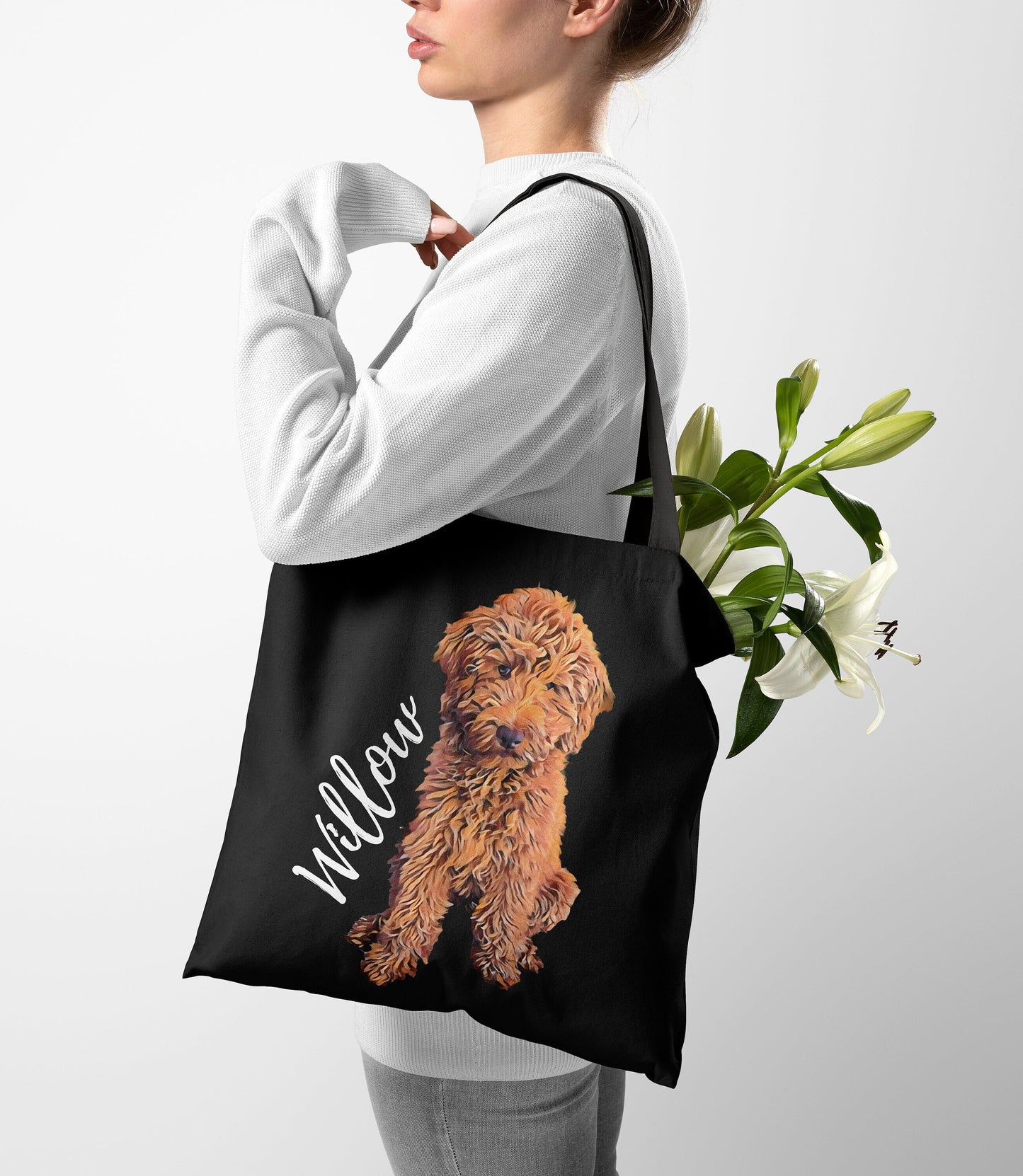 Red Golden doodle tote bag with pocket, gdoodle gift, best friend birthday gift, red cockapoo bag, girlfriend valentines day gift