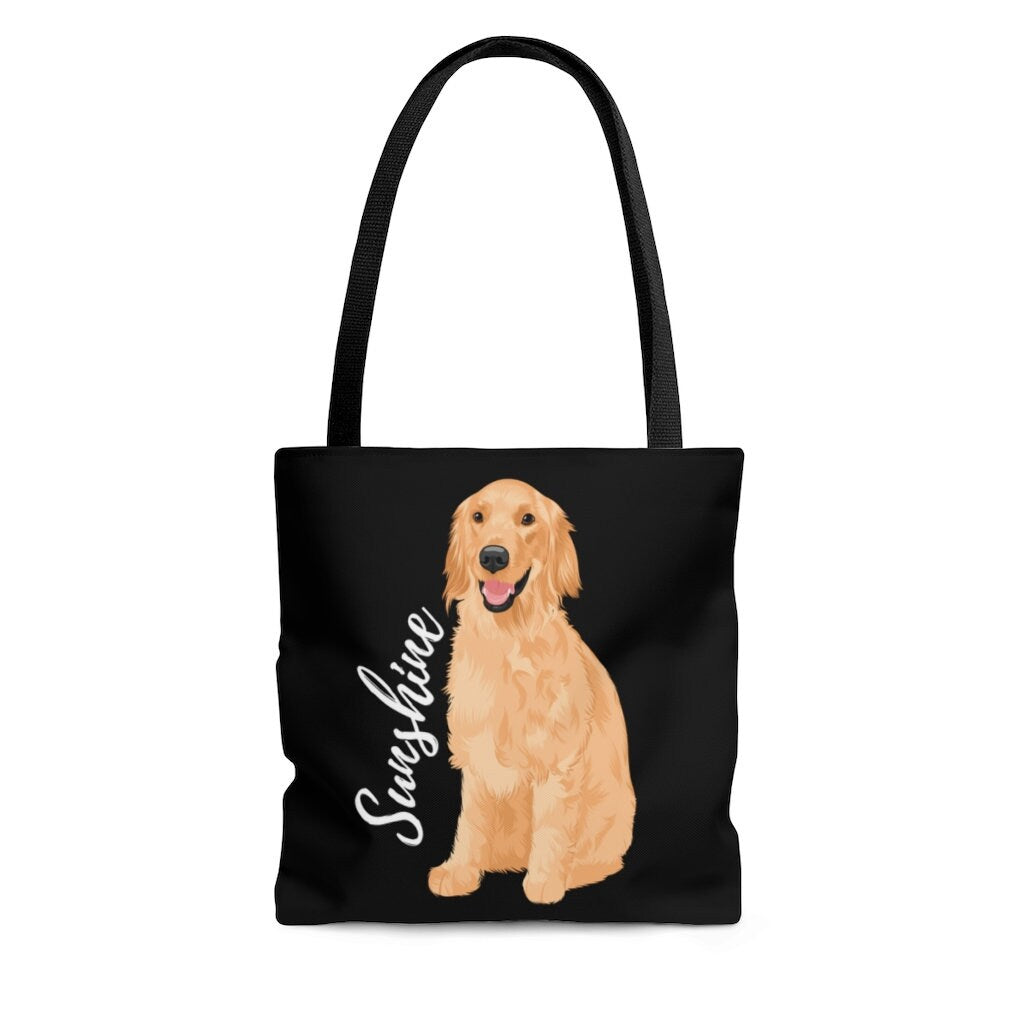Golden retriever tote bag black, 16x20", red golden retriever gift, black golden dog mom bag, girlfriend valentines day gift