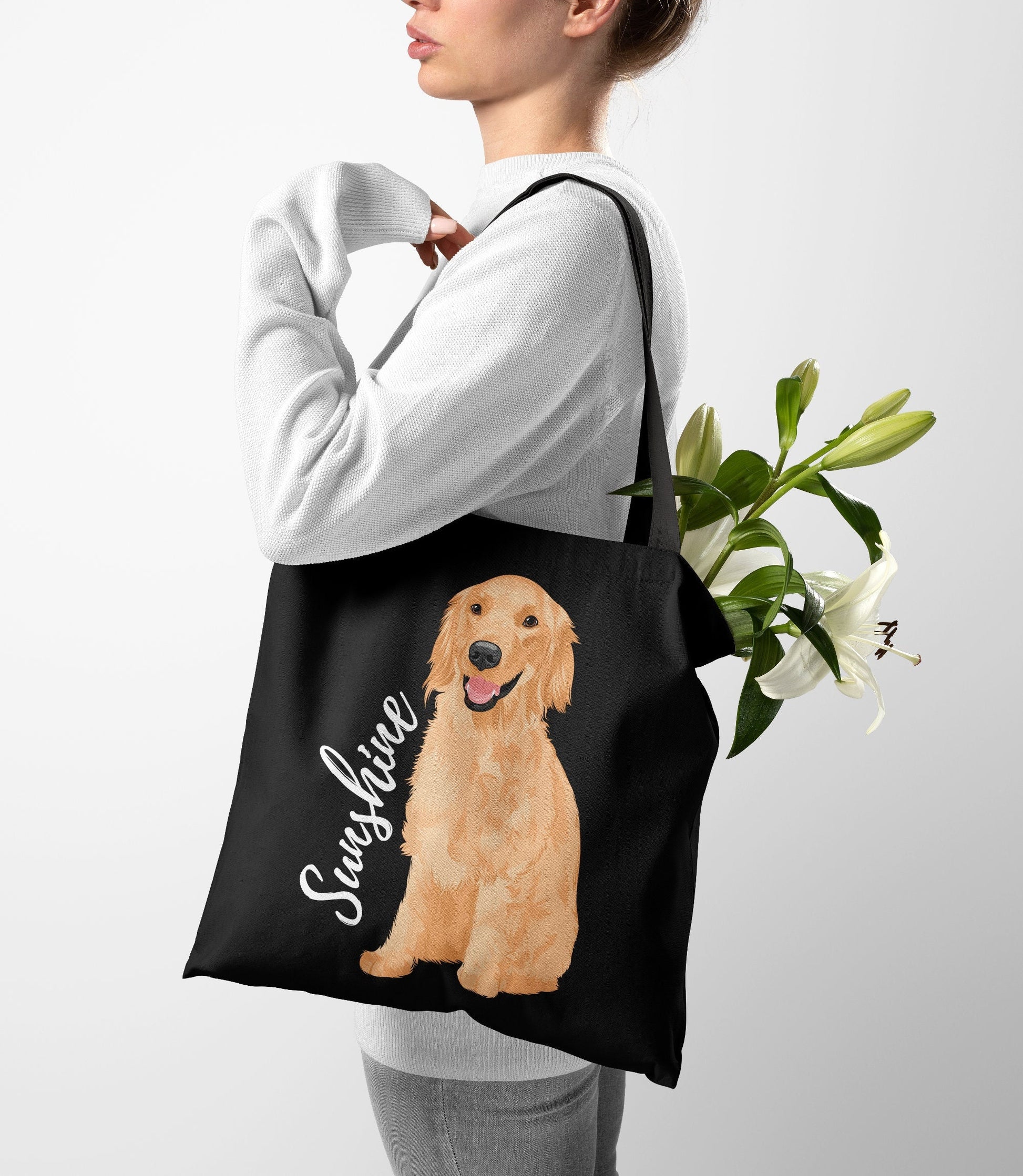 Golden retriever tote bag black, 16x20", red golden retriever gift, black golden dog mom bag, girlfriend valentines day gift