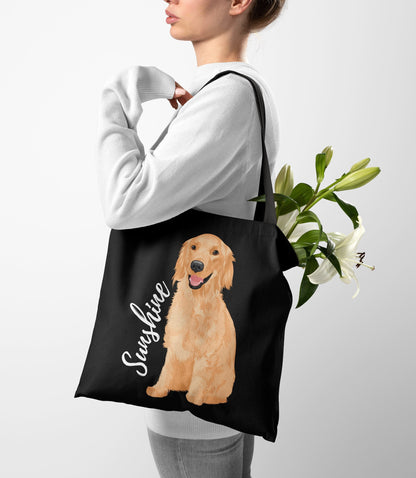 Golden retriever tote bag black, 16x20", red golden retriever gift, black golden dog mom bag, girlfriend valentines day gift