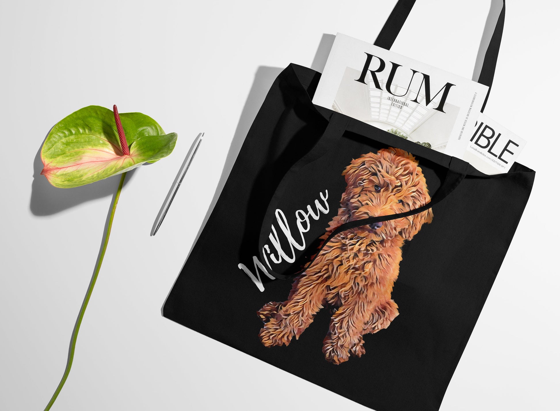 Red Golden doodle tote bag with pocket, gdoodle gift, best friend birthday gift, red cockapoo bag, girlfriend valentines day gift