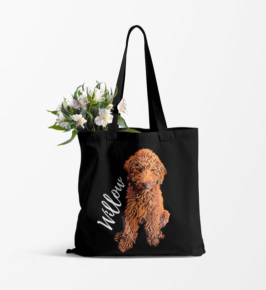 Red Golden doodle tote bag