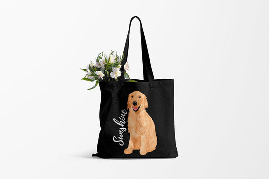 Golden retriever tote bag black, one size 16x20&quot;