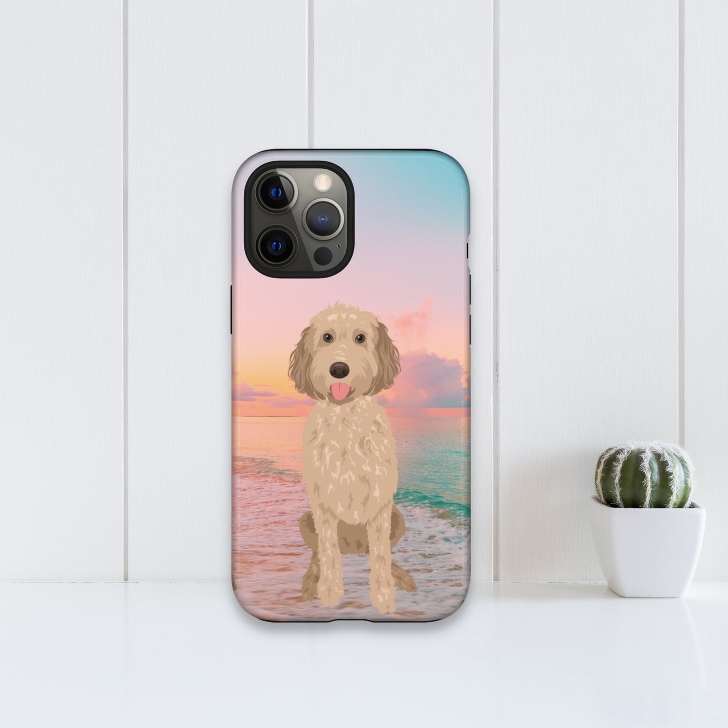 Pink Beach Sunset Goldendoodle Phone Case, dog mom phone cover, doodle Gifts, Ocean Phone Case, Christmas doodle gifts, doodle mom accesorie