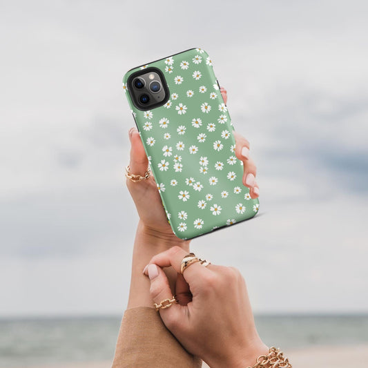 Green Daisy Cottage core Aesthetic Tough iPhone case, Mother gift for Daughter, Fairycore, Durable iPhone 13 pro case, Samsung Galaxy S20