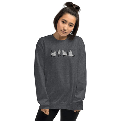 Halloween Black Ghost Cats Sweatshirt, Embroidered Fall Sweatshirt, Black Cat Lover Shirt, Black Cat Sweater, Cat Ownet Gifts, Cat Gifts
