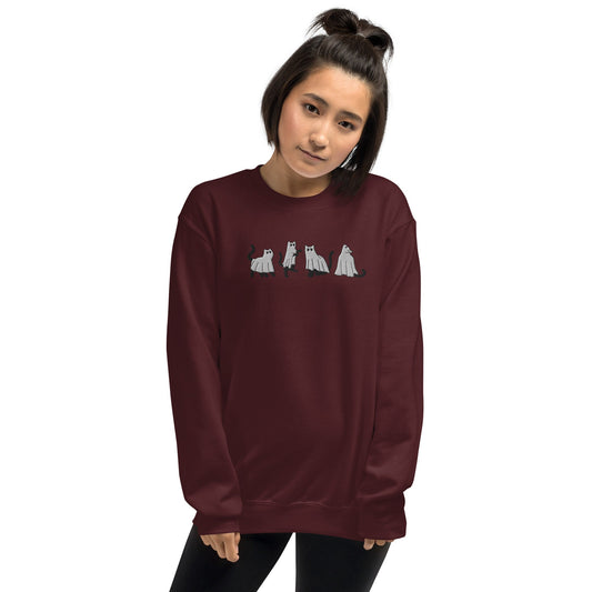 Embroidered Halloween black ghost cats sweatshirt